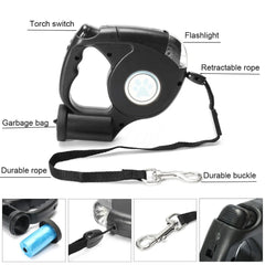 Built-in LED lights Pet Leash with Poop Bag